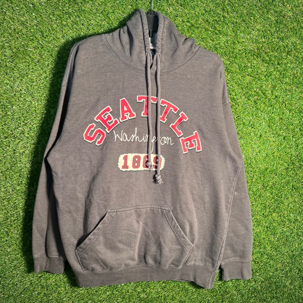 Point Sportswear Seattle Washington 1869 Hoodie Gray Mens Large Graphic Pullover